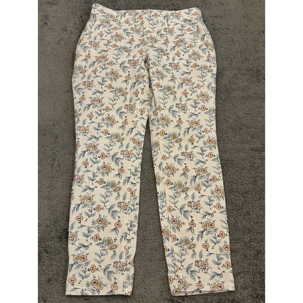 Loft Pants Womens 2P Petites White Floral Slim Straight Casual Summer Ankle